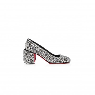 CHRISTIAN LOUBOUTIN MINNY MAXI STRASS 70 MM PUMPS-SUEDE AND STRASS-SILVER-WOMEN 3240093T023
